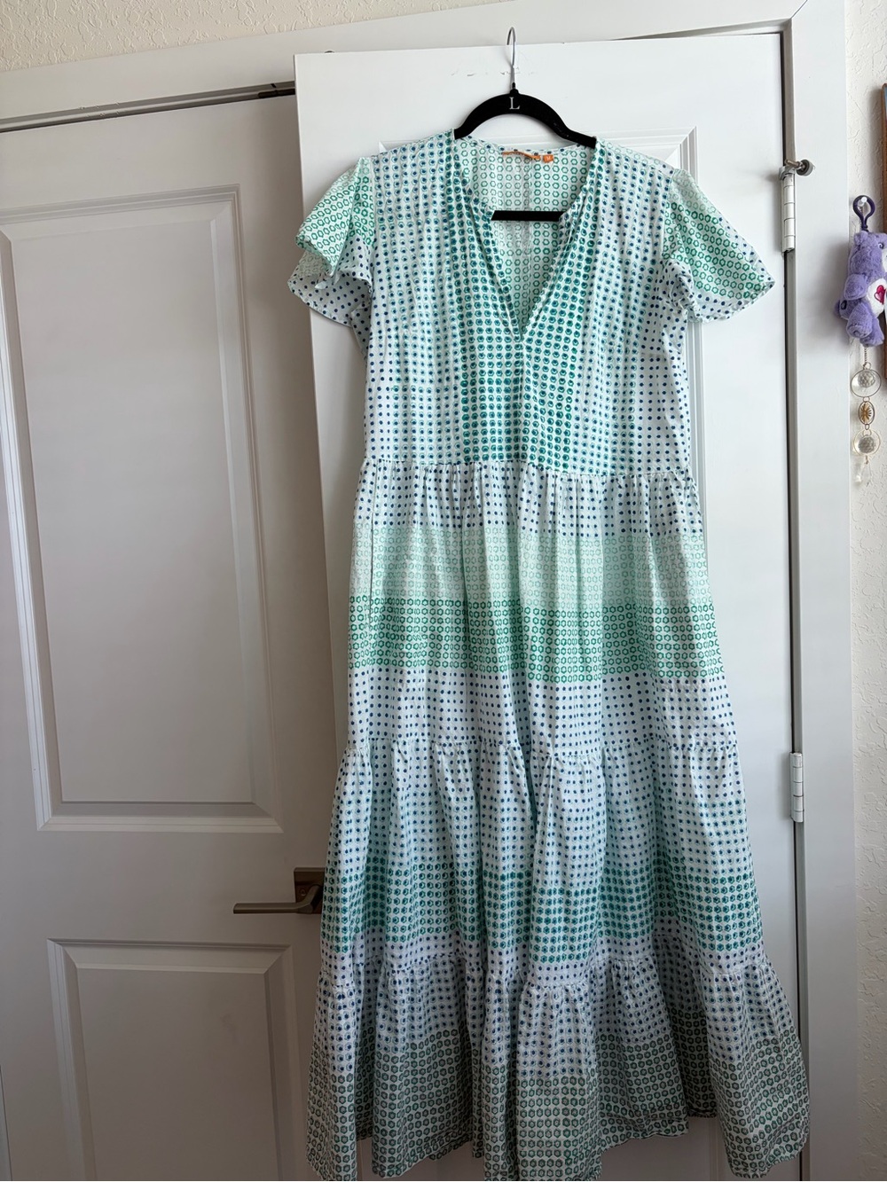 Oliphant Flutter Sleeve Mint and White Tiered Maxi Dress